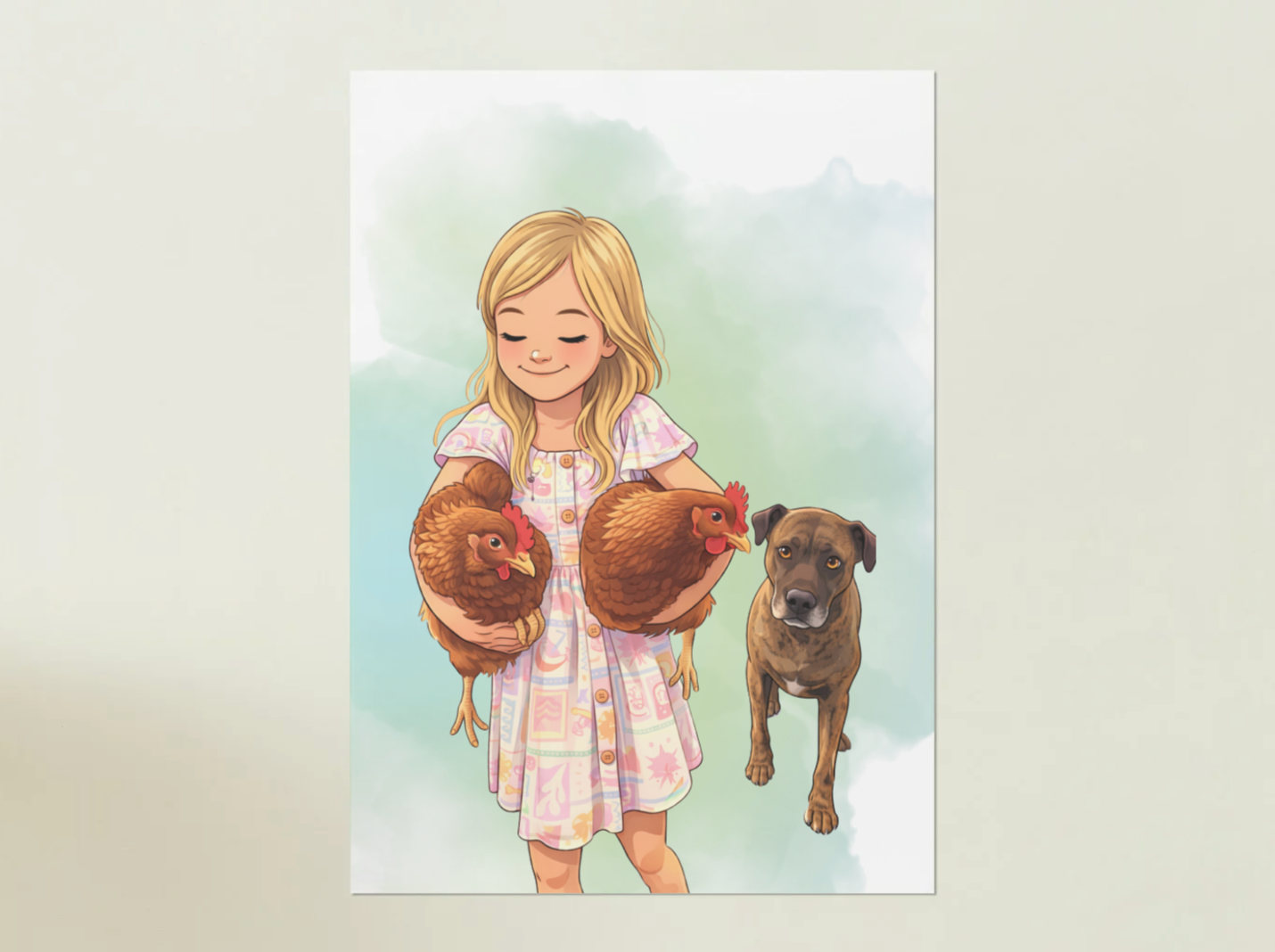 Human + Pet Photo Poster - Framed Print - Cartoon version only