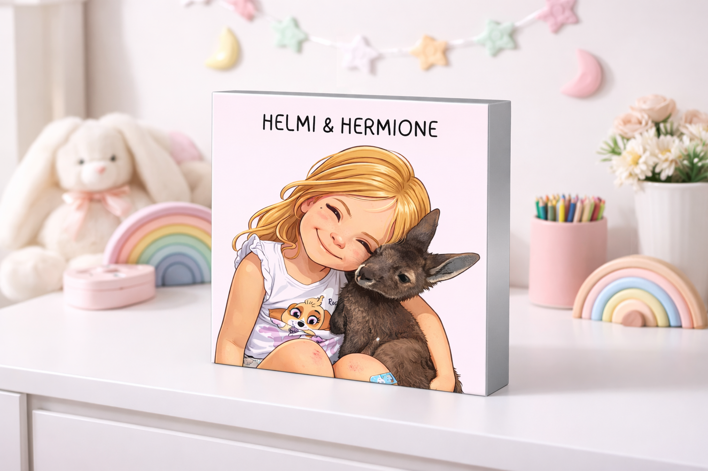 Human + Pet Photo Block – Silver - Cartoon version only