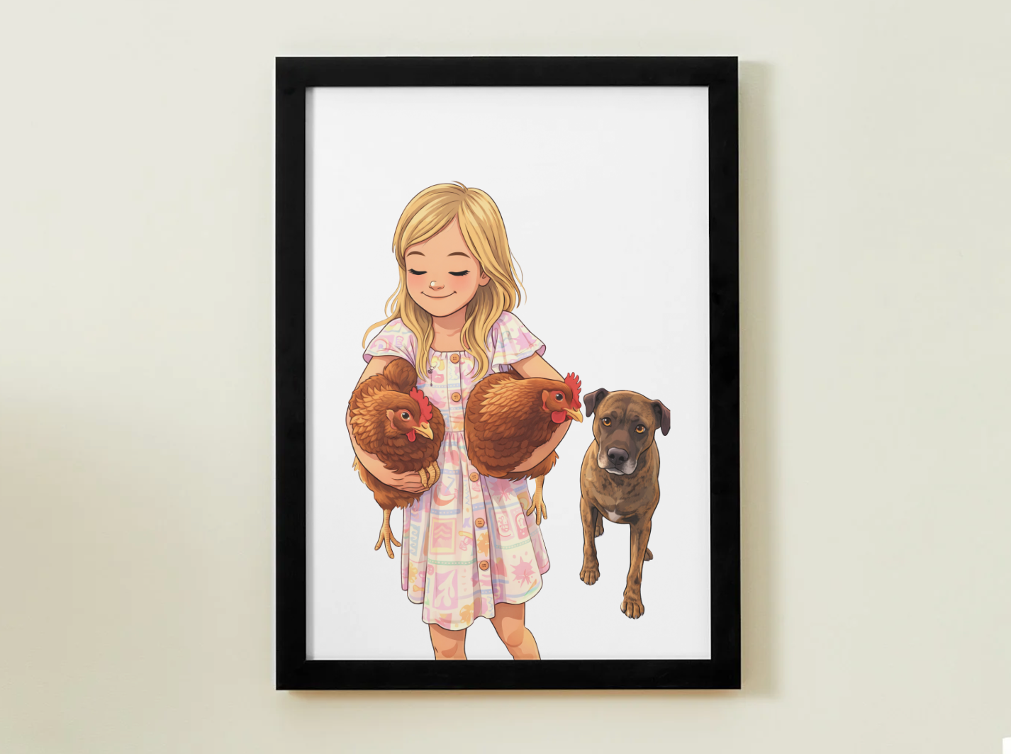 Human + Pet Photo Poster - Framed Print - Cartoon version only