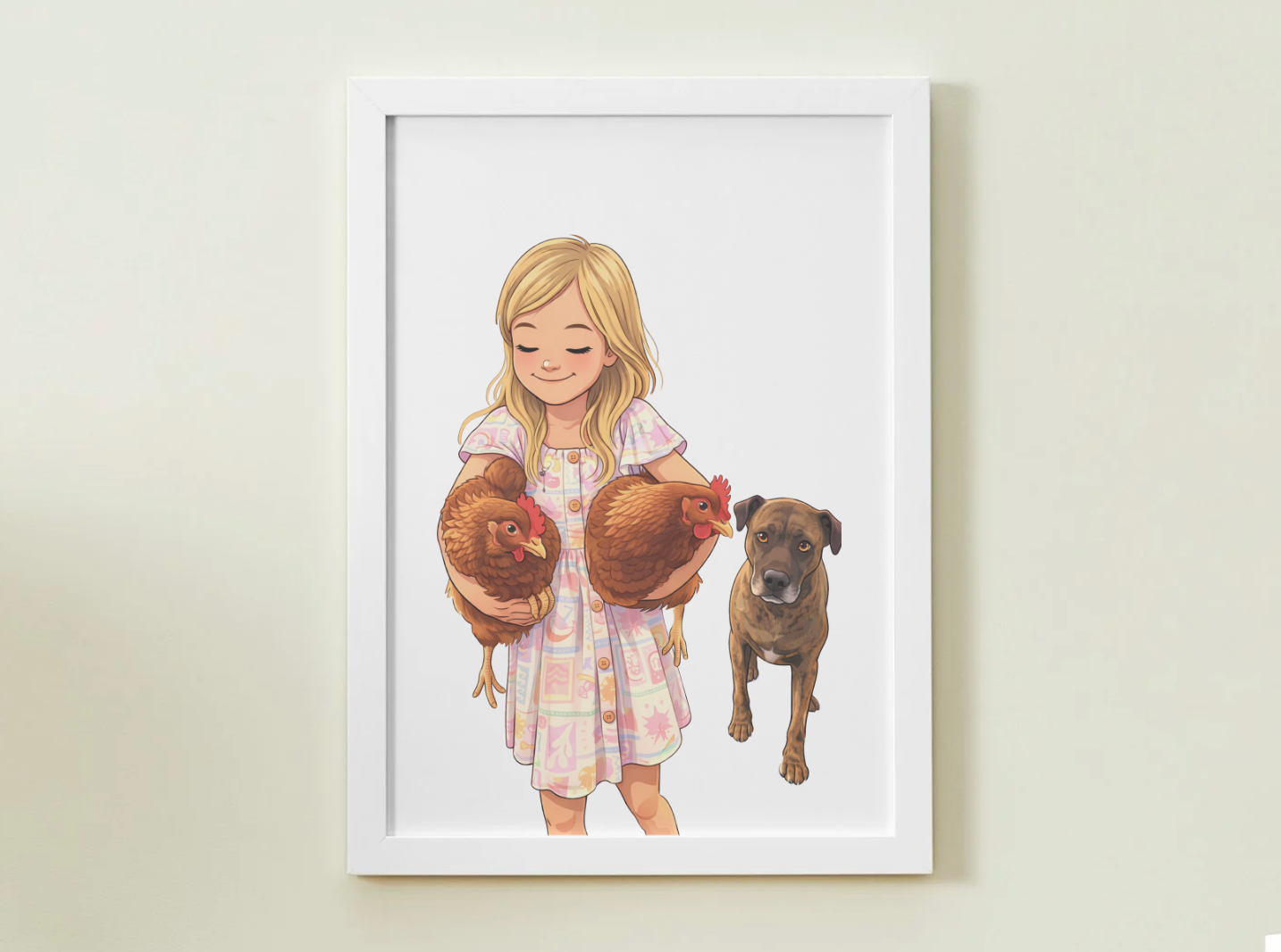 Human + Pet Photo Poster - Framed Print - Cartoon version only