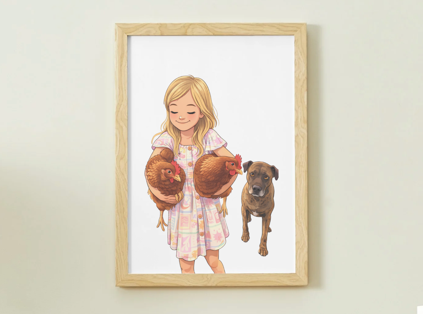 Human + Pet Photo Poster - Framed Print - Cartoon version only