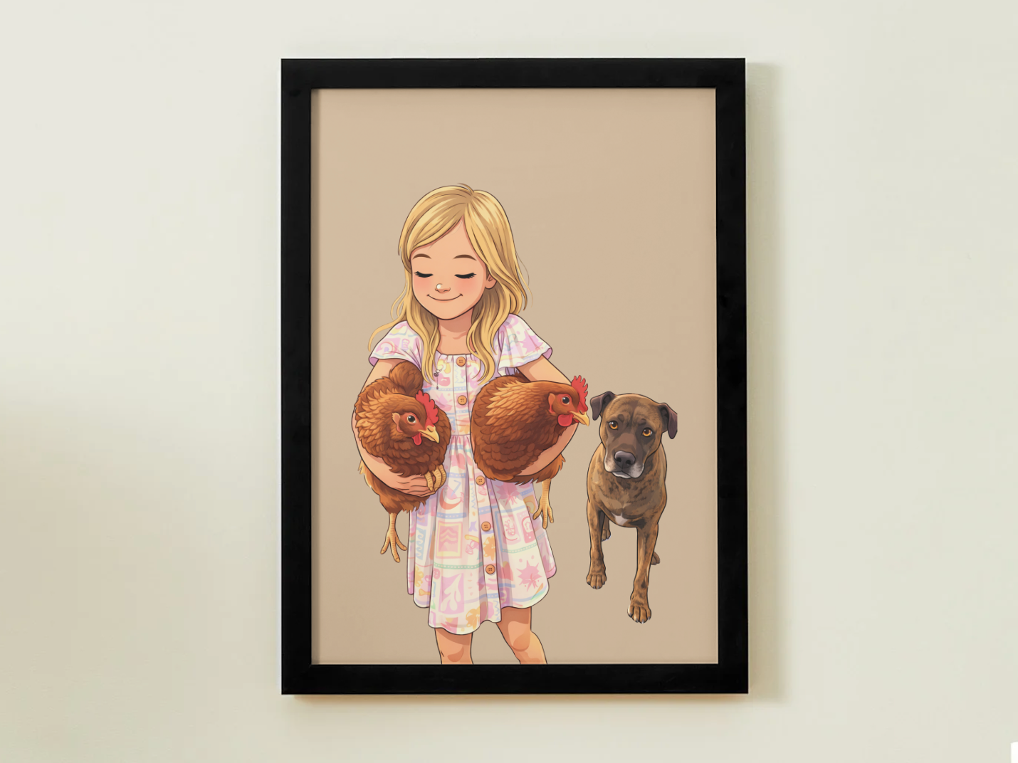 Human + Pet Photo Poster - Framed Print - Cartoon version only
