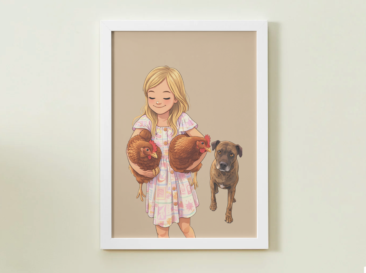 Human + Pet Photo Poster - Framed Print - Cartoon version only