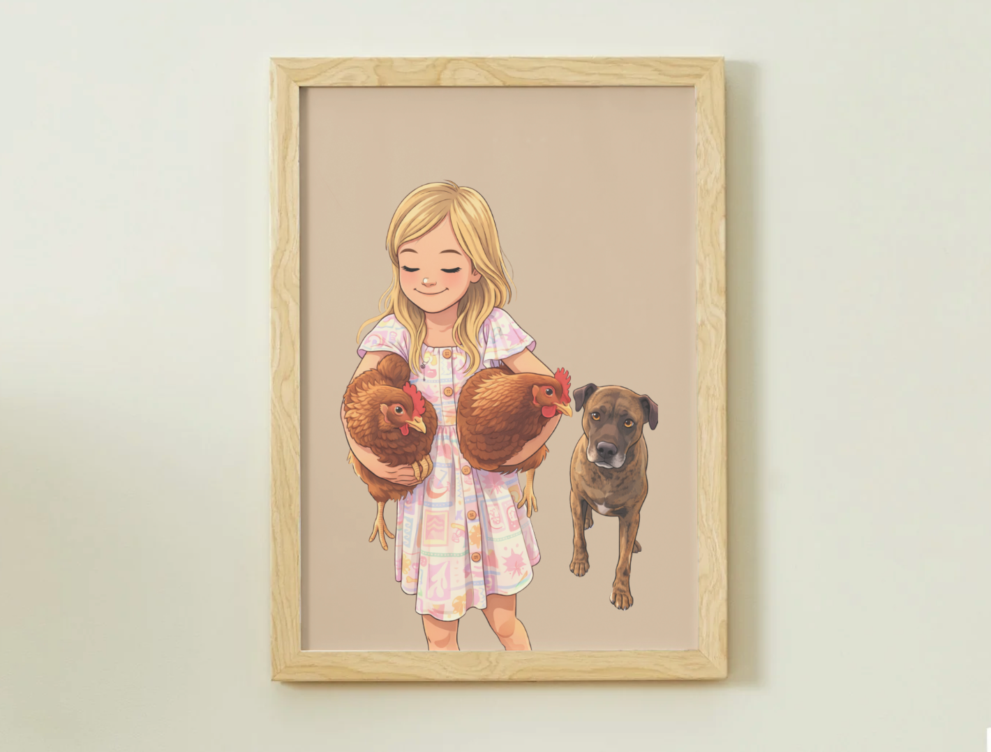 Human + Pet Photo Poster - Framed Print - Cartoon version only