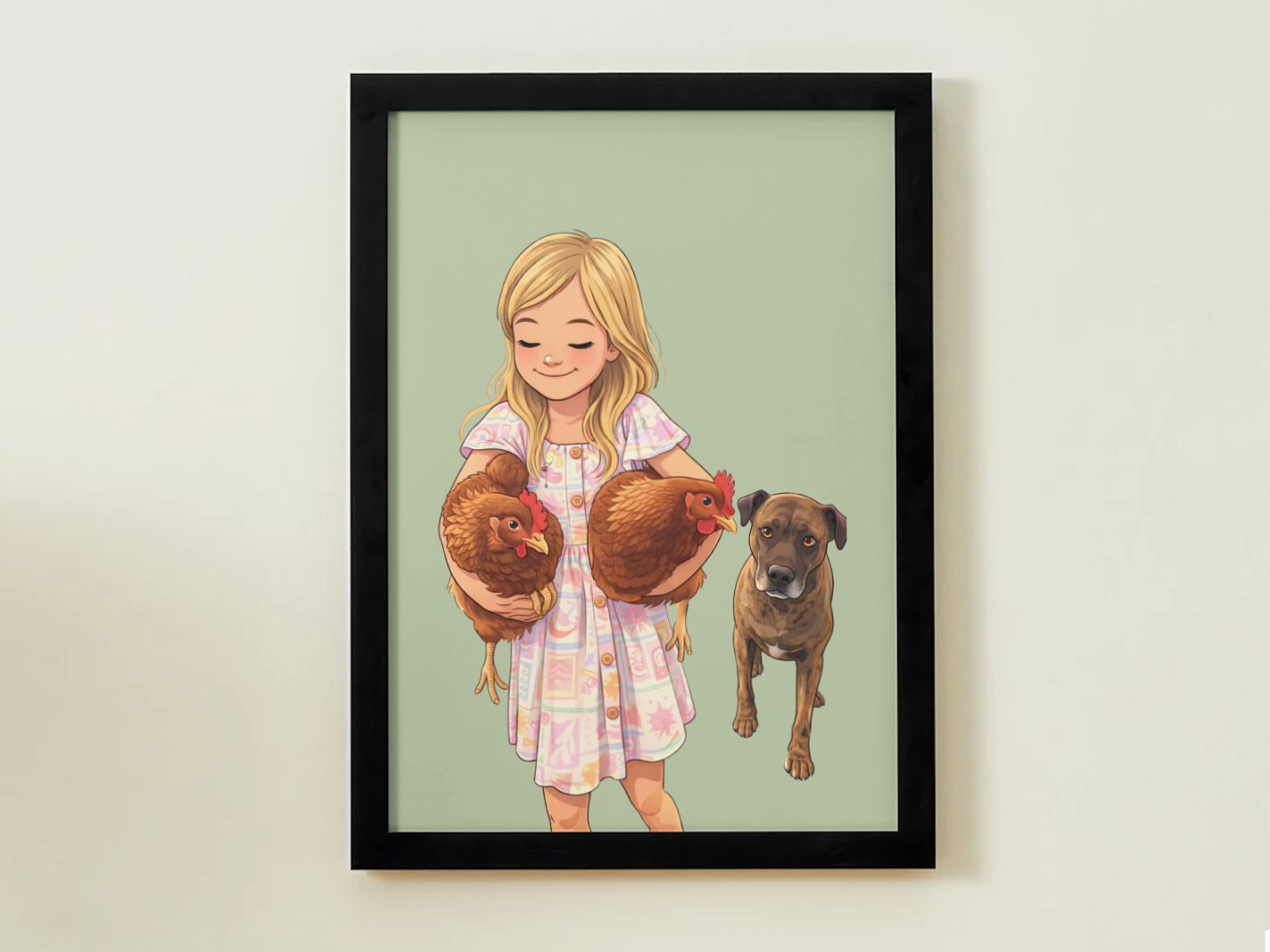 Human + Pet Photo Poster - Framed Print - Cartoon version only