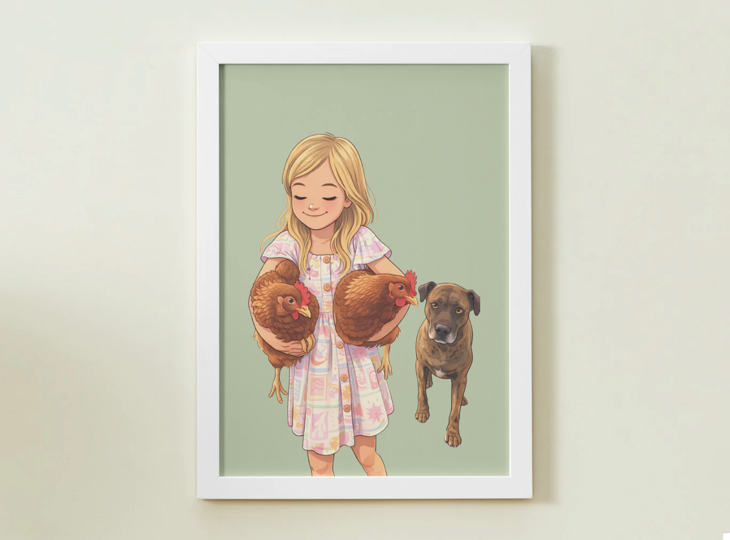 Human + Pet Photo Poster - Framed Print - Cartoon version only