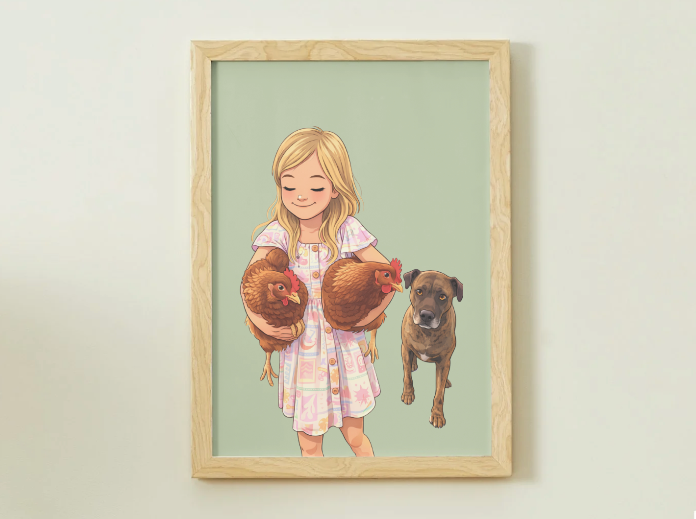 Human + Pet Photo Poster - Framed Print - Cartoon version only