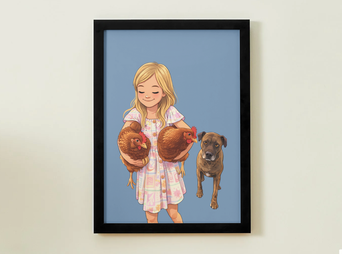 Human + Pet Photo Poster - Framed Print - Cartoon version only