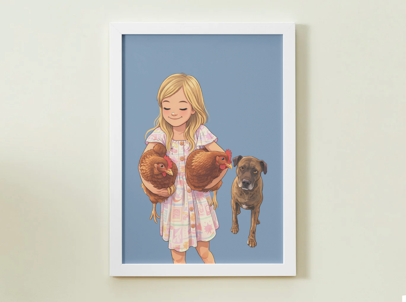 Human + Pet Photo Poster - Framed Print - Cartoon version only