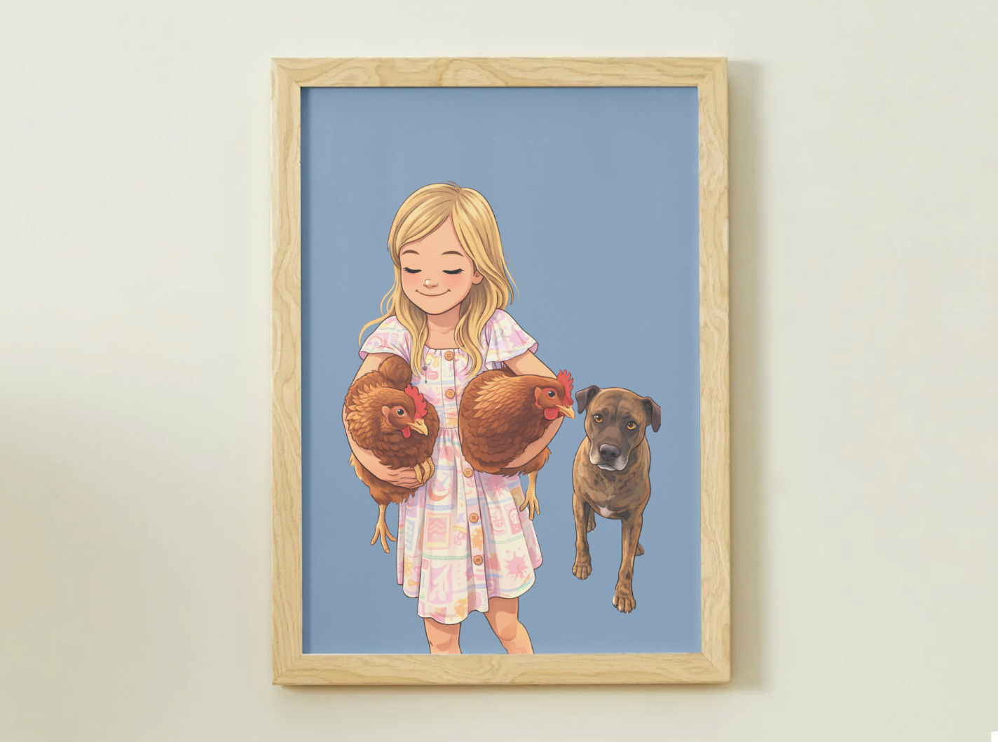 Human + Pet Photo Poster - Framed Print - Cartoon version only