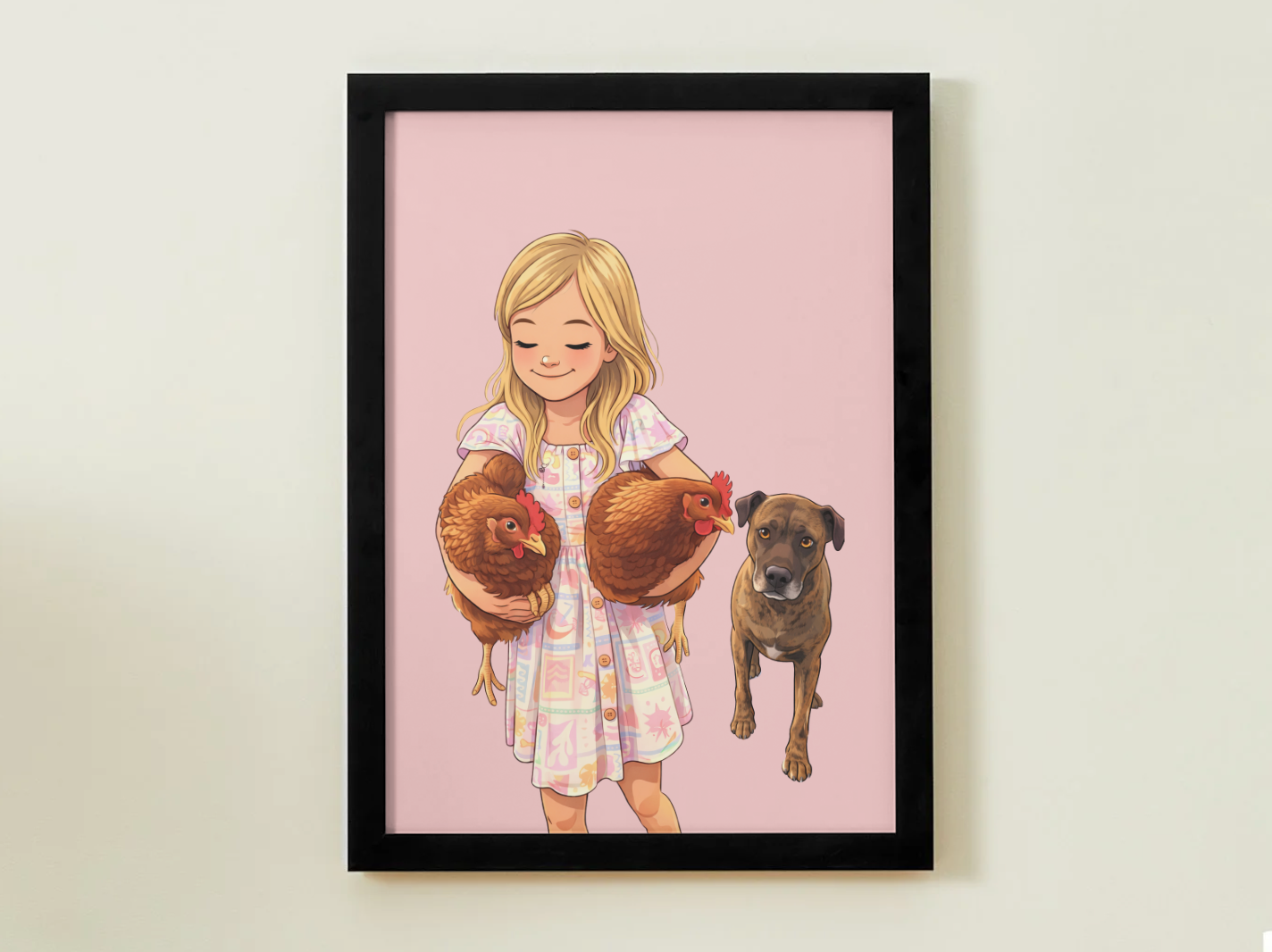 Human + Pet Photo Poster - Framed Print - Cartoon version only