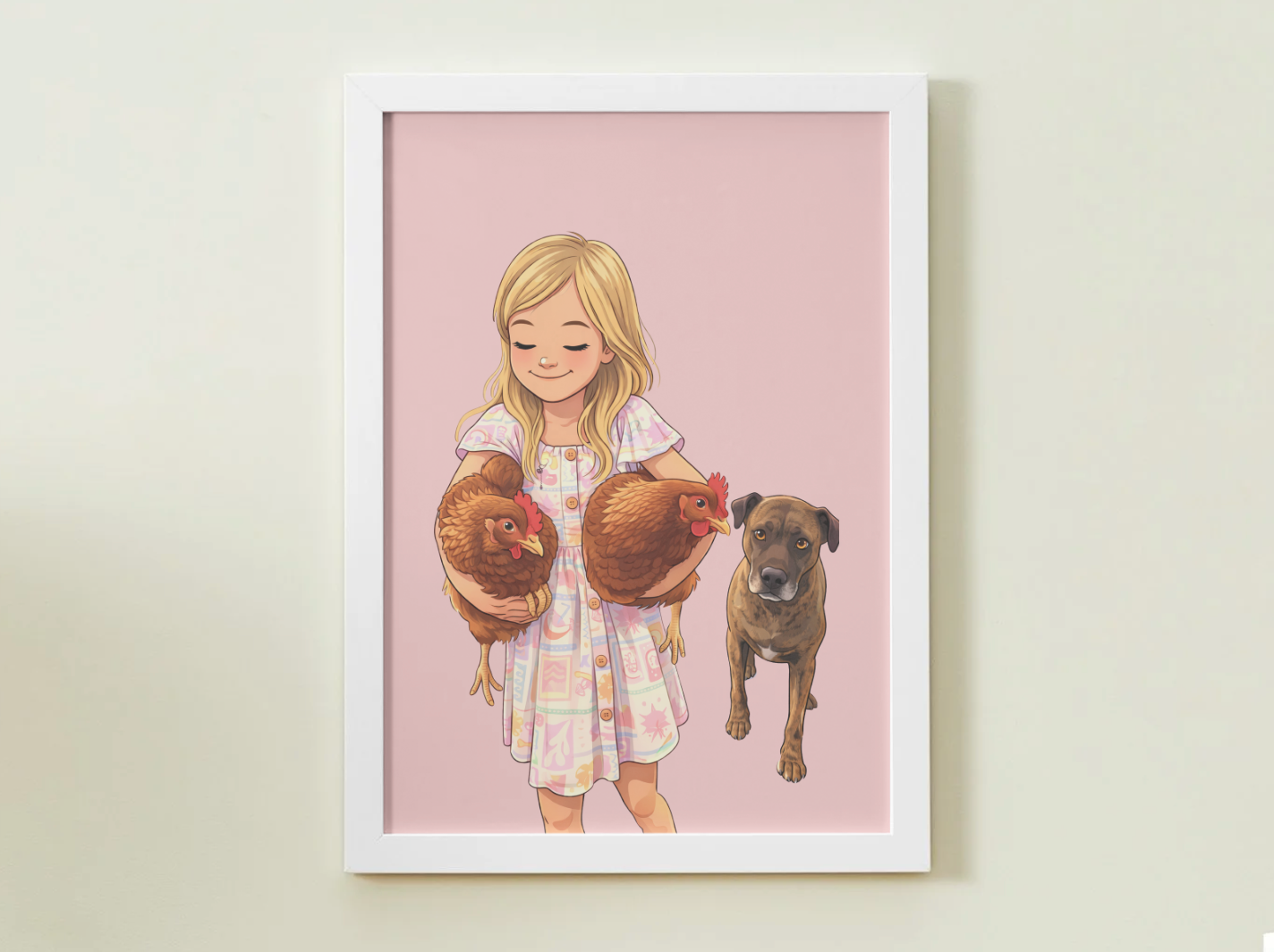 Human + Pet Photo Poster - Framed Print - Cartoon version only