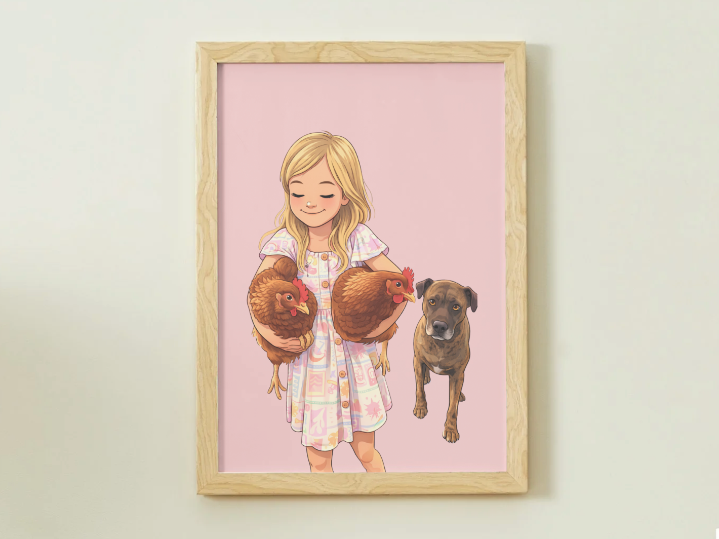 Human + Pet Photo Poster - Framed Print - Cartoon version only
