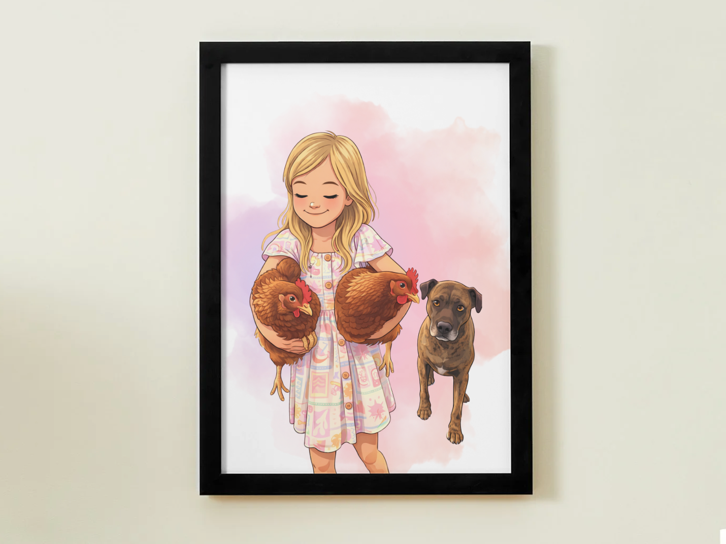 Human + Pet Photo Poster - Framed Print - Cartoon version only