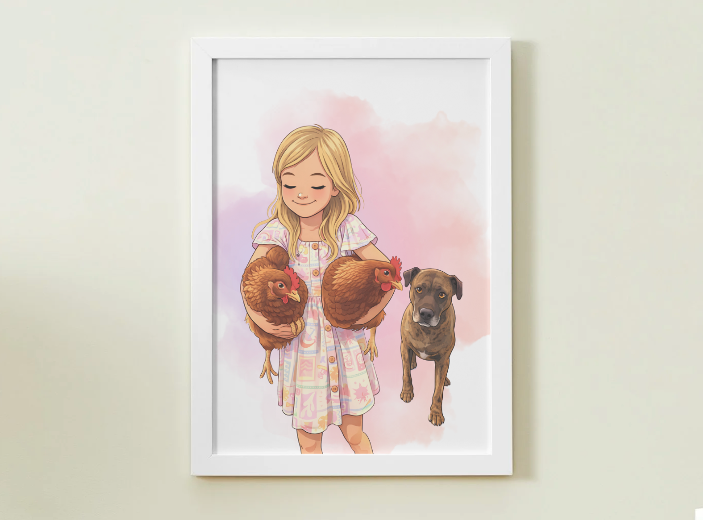 Human + Pet Photo Poster - Framed Print - Cartoon version only