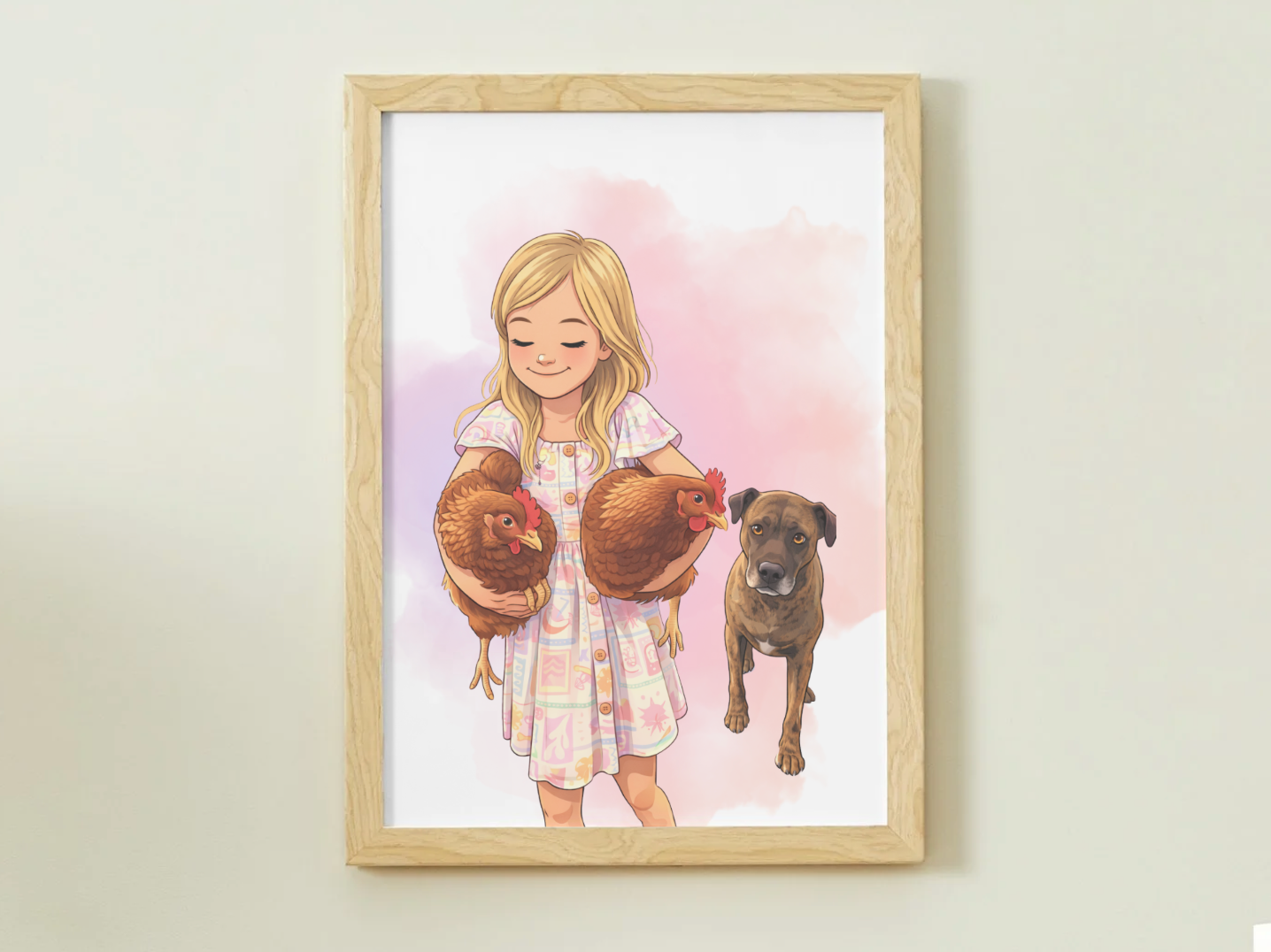 Human + Pet Photo Poster - Framed Print - Cartoon version only