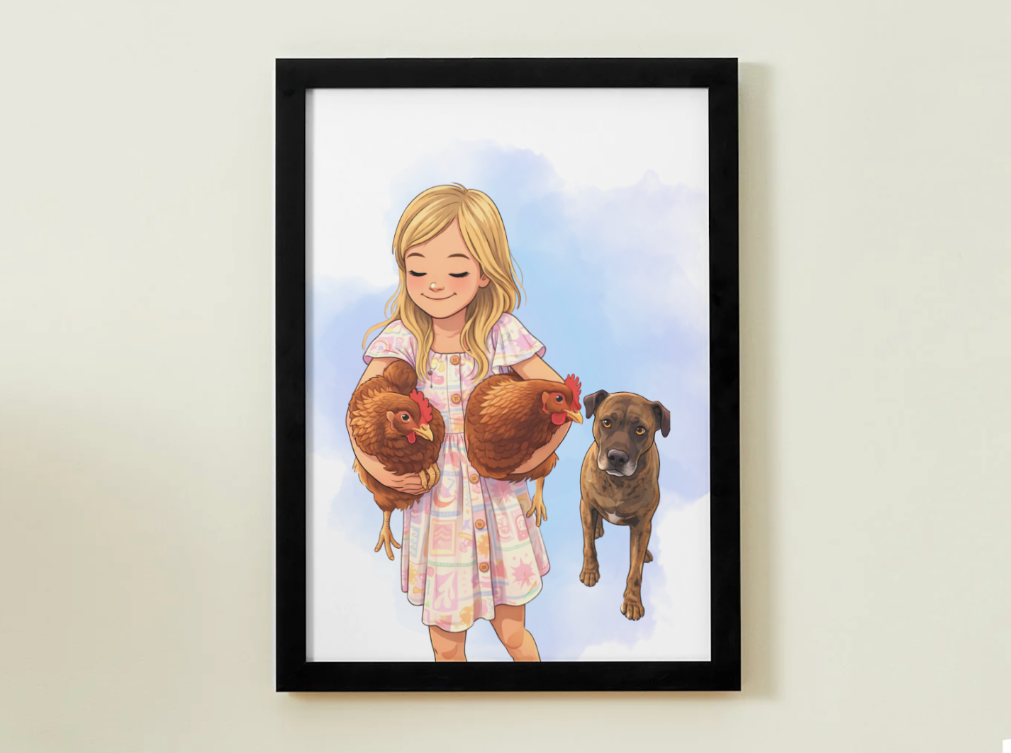 Human + Pet Photo Poster - Framed Print - Cartoon version only