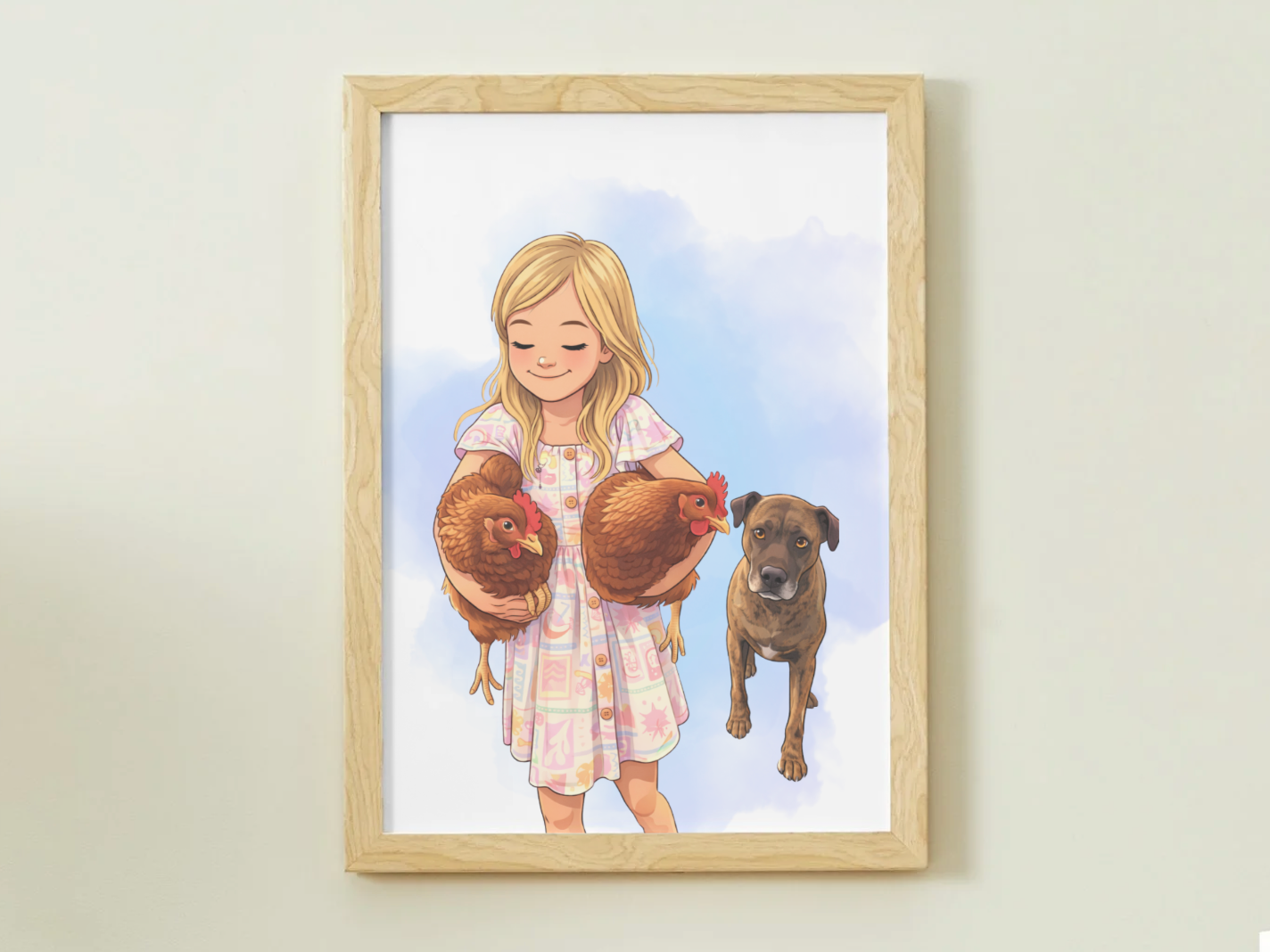 Human + Pet Photo Poster - Framed Print - Cartoon version only