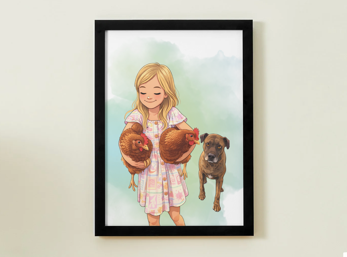 Human + Pet Photo Poster - Framed Print - Cartoon version only