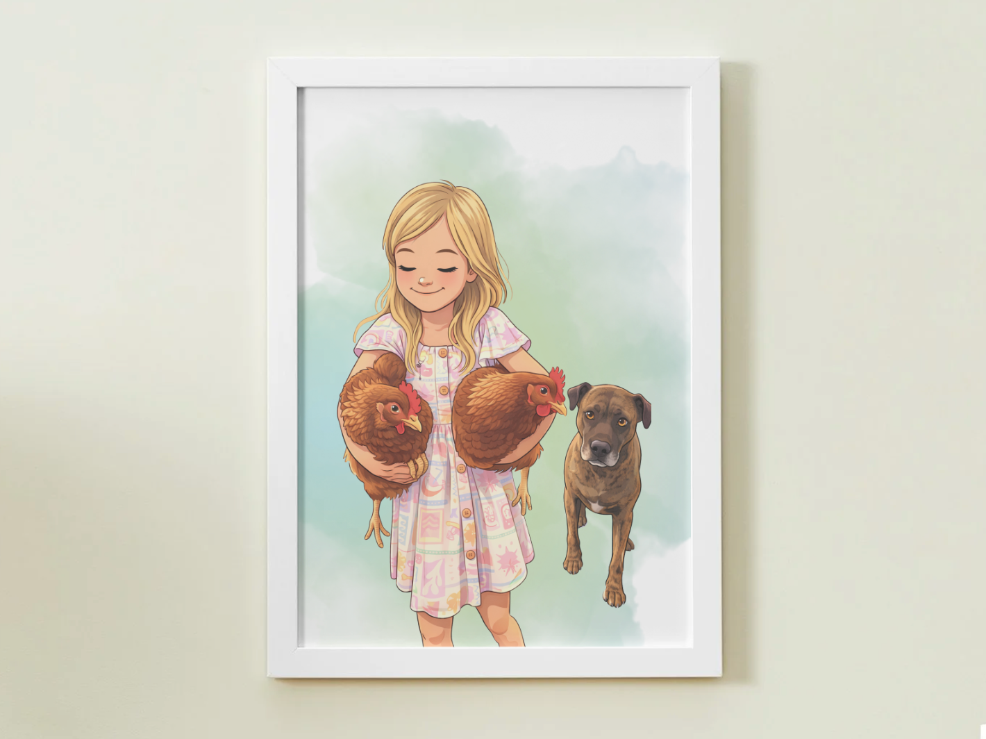 Human + Pet Photo Poster - Framed Print - Cartoon version only