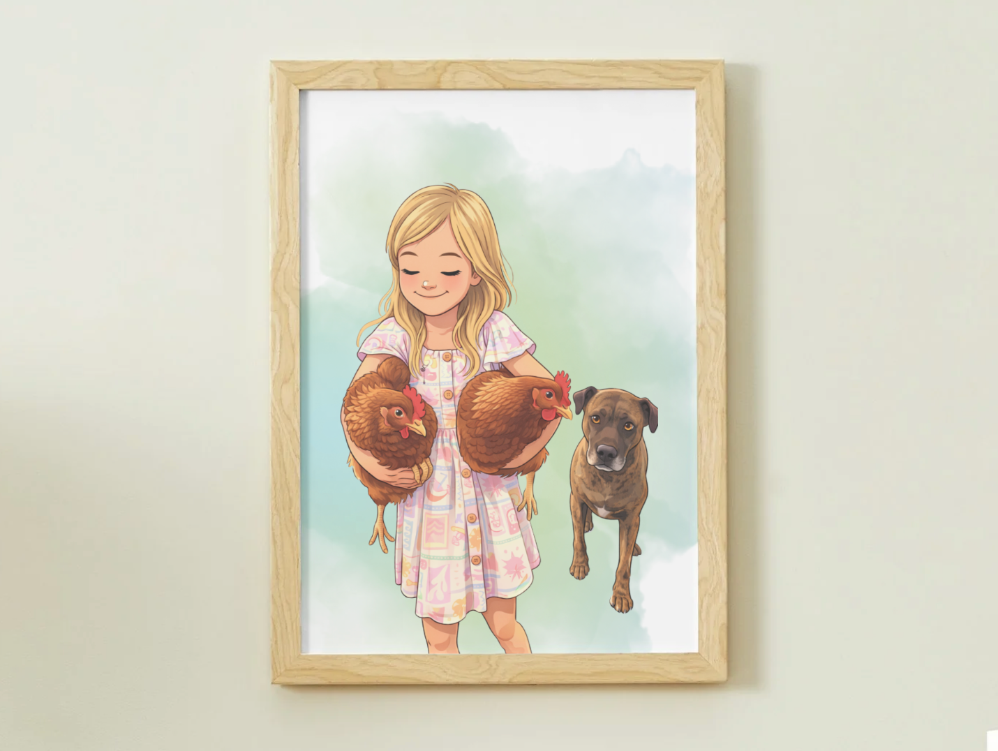 Human + Pet Photo Poster - Framed Print - Cartoon version only
