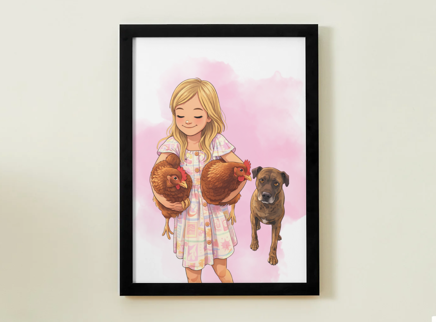 Human + Pet Photo Poster - Framed Print - Cartoon version only