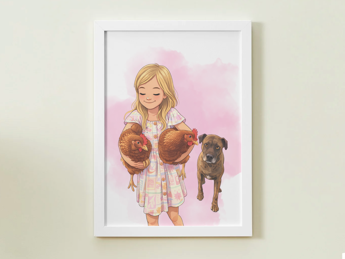 Human + Pet Photo Poster - Framed Print - Cartoon version only
