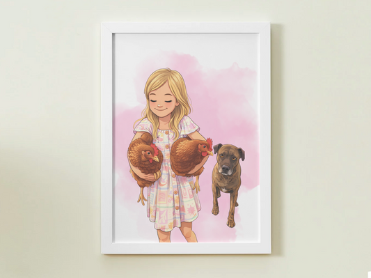 Human + Pet Photo Poster - Framed Print - Cartoon version only