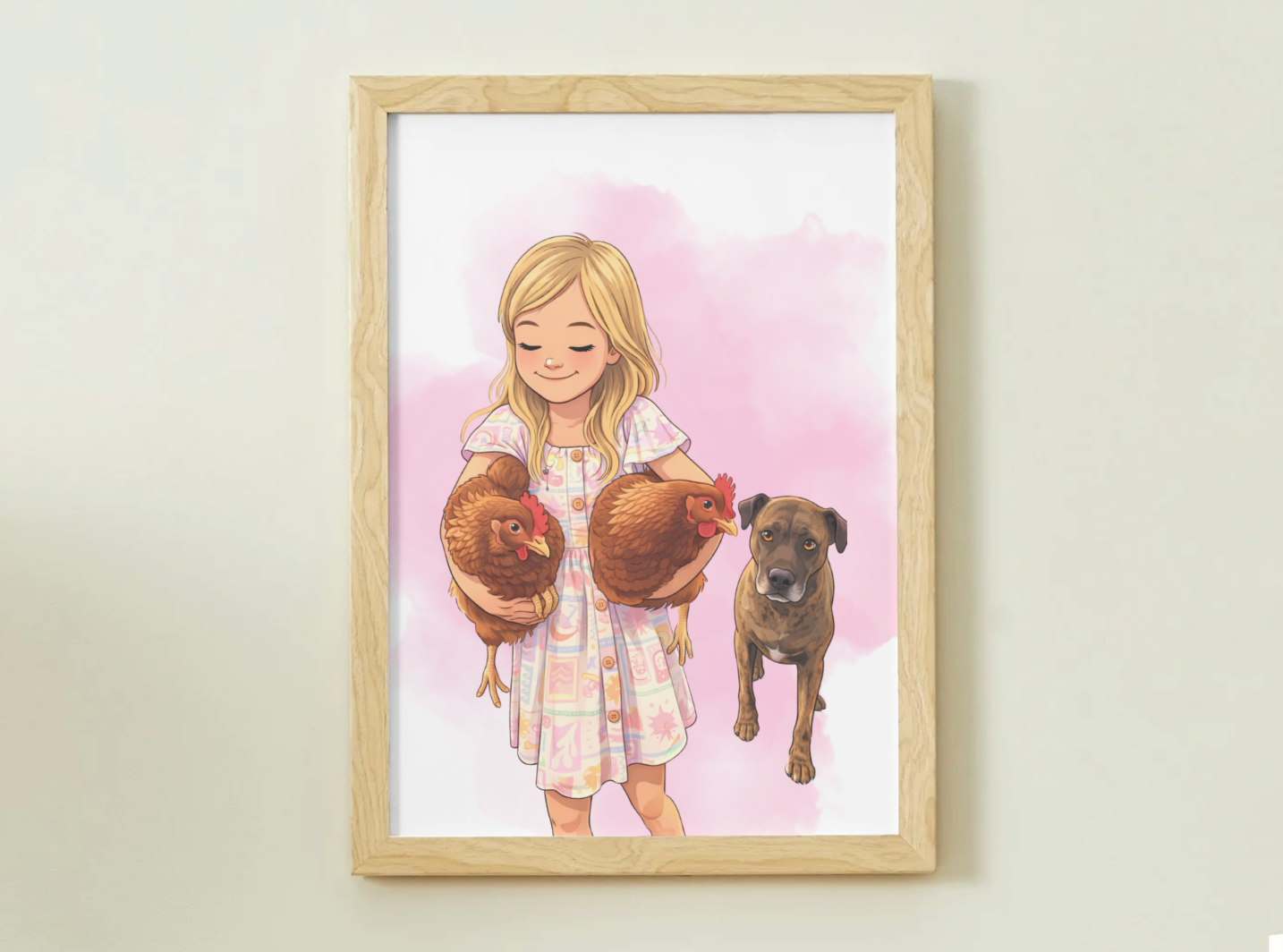 Human + Pet Photo Poster - Framed Print - Cartoon version only
