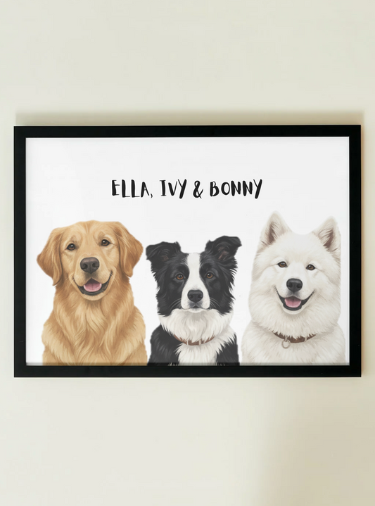 3 Pets - Custom Illustrated Photo Poster