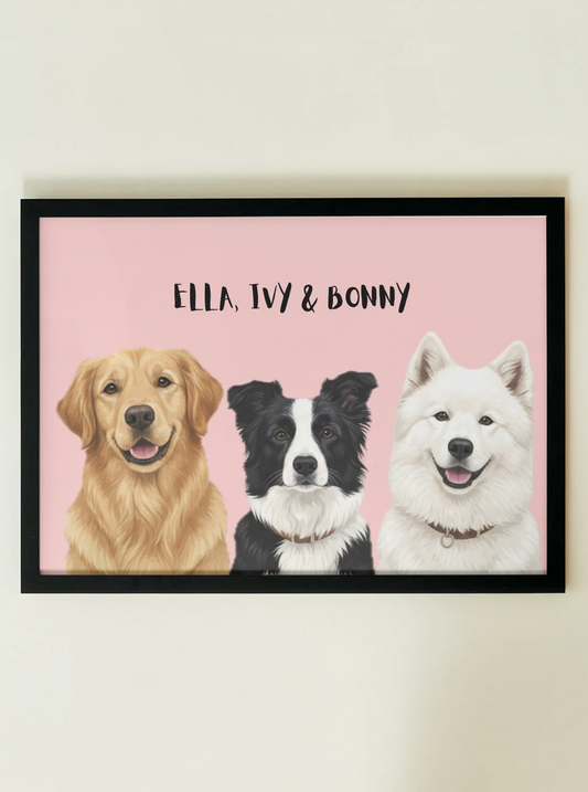 3 Pets - Custom Illustrated Photo Poster