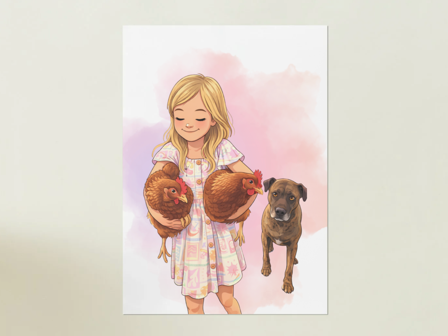 Human + Pet Photo Poster - Framed Print - Cartoon version only