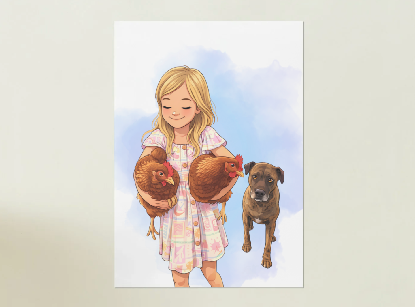Human + Pet Photo Poster - Framed Print - Cartoon version only