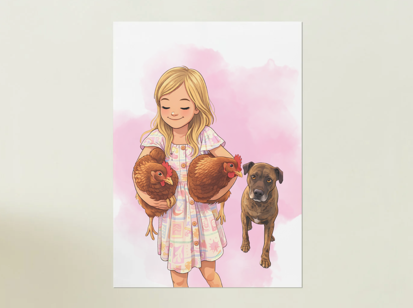 Human + Pet Photo Poster - Framed Print - Cartoon version only