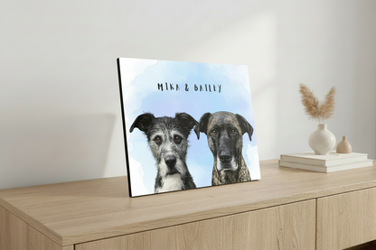 Mika & Bailey Block with Blue Watercolor Background
